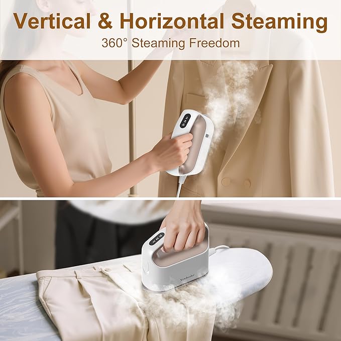 Newbealer Smart Steam Iron for Clothes - 1200W Professional-Grade Turbocharged 3 Steam & 3 Dry Heat Modes, 45s Heat-Up, 6oz Tank, Auto-Off, Nonstick Ceramic Soleplate for Home, RV & Hotel (Gold)