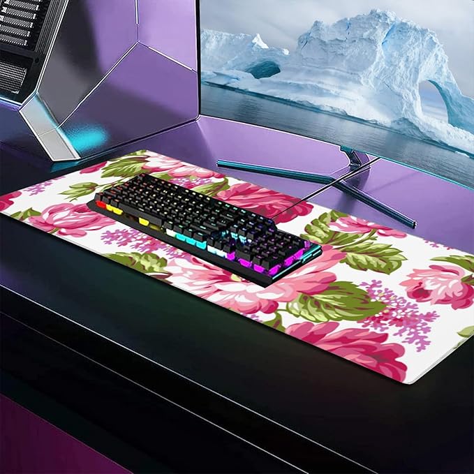 Just a Girl Who Loves Books Large Gaming Desk Mat,Rubber Non-Slip Floral and Butterfly Mouse Pad,31.5x11.8x0.12in Extended Book Mousepad,Game Lover Mice Pads Gifts,Office Home Deskmat Decor