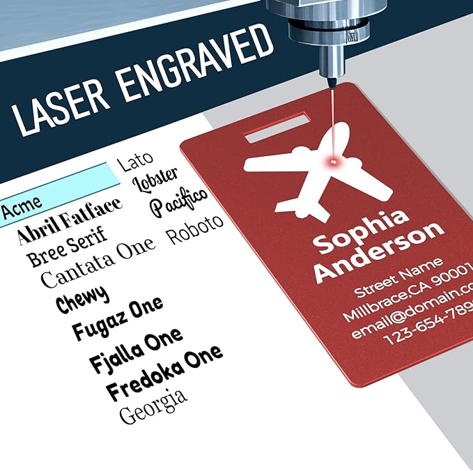 4 Personalized Metal Luggage Tags for Suitcase, Laser Engraved with Text and Logo, Custom Aluminum Name Tags with Stainless Steel Ring, for Travel, Golf Bag, and Baggage (Black)