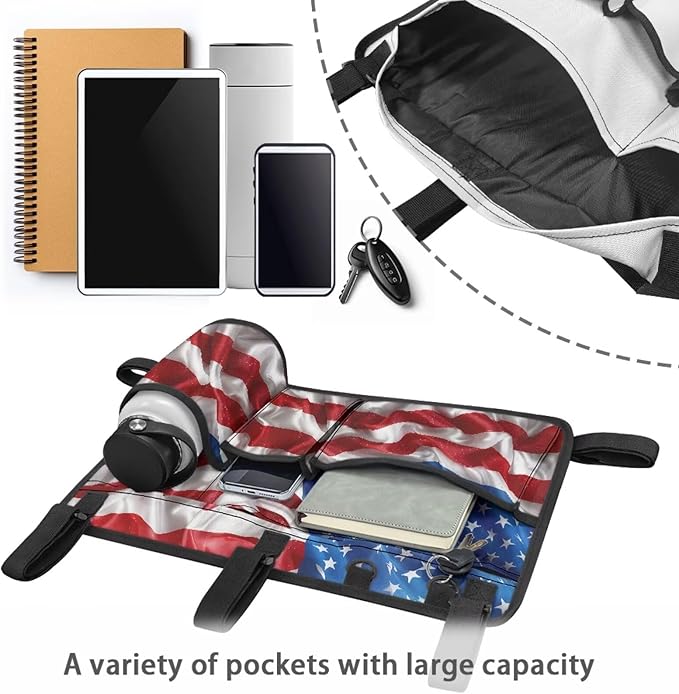 American Flag Golf Cart Bag, Golf Cart Rear Seat Organizer with Open Pockets for Golf Balls & Bottles
