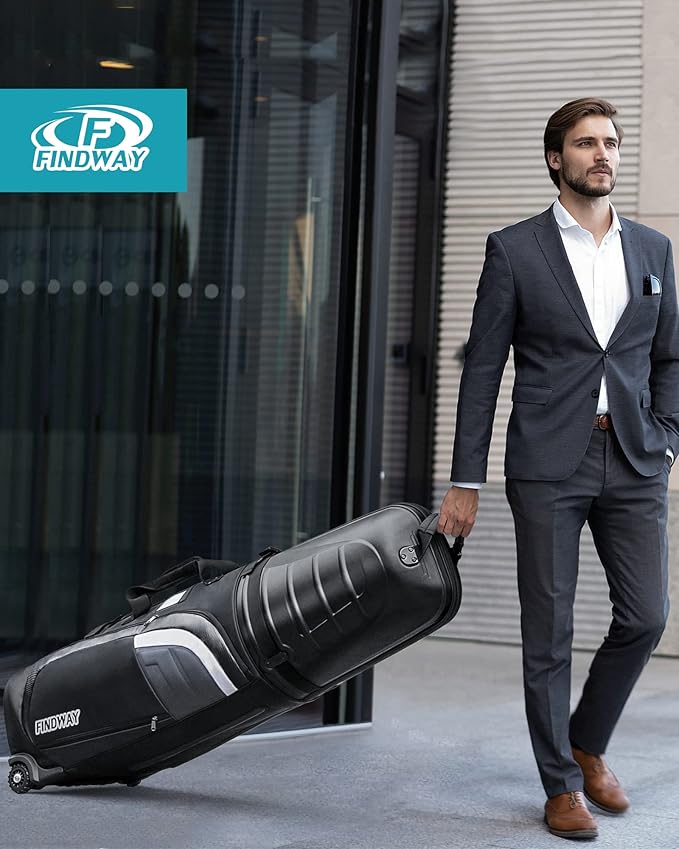 Findway Golf Travel Bags for Airlines with Wheels and ABS Hard Case Top, Protect Your Clubs, Waterproof 1680D Oxford Fabric and Oversize Tank Wheels, Lightweight and Easy to Maneuver