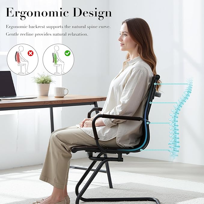 CIMOTA Waiting Room Chairs Set of 4 Leather Office Guest Chair Mid Back Reception Chairs with Sled Base for Meeting/Patient/Conference Room, Retro Brown, 4PCS