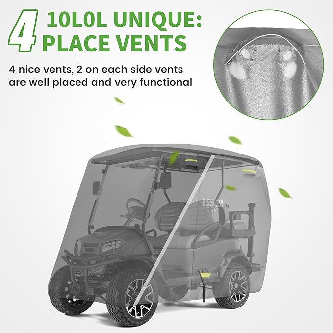10L0L Heavy Duty 650D Golf Cart Cover for 2/4/6 Passengers EZGO, Club Car and Yamaha, All Weather Outdoor Protection Weatherproof