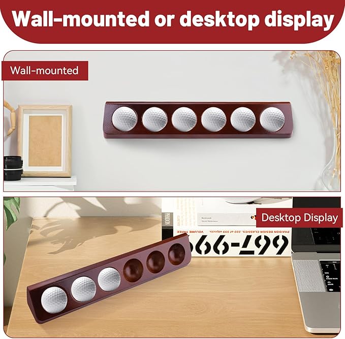 Wooden Golf Ball Display Case Wall Mount, 12 Standard Golf Balls Display Holder Stand, Wall&Desktop Golf Balls Decor Rack, Sport Memorabilia Collectibles, Gift for Golf Enthusiasts