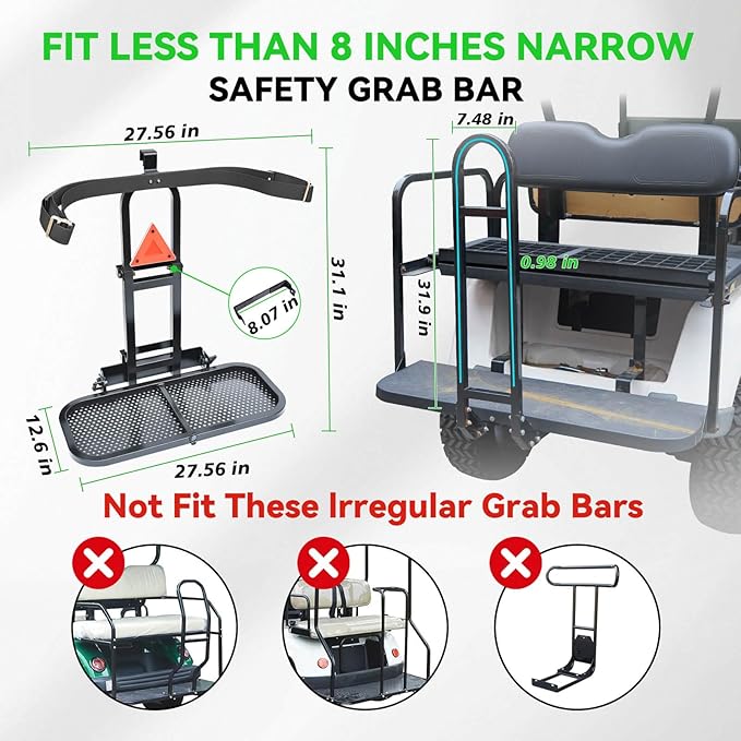 Golf Cart Bag Holder Bracket Upgraded Metal Attachment for 2+2 Rear Seat with 1 Inch Square Rail Golf Cart, No Drilling Required Golf Bag Rack for EZGO Club Car Yamaha Included All Hardware