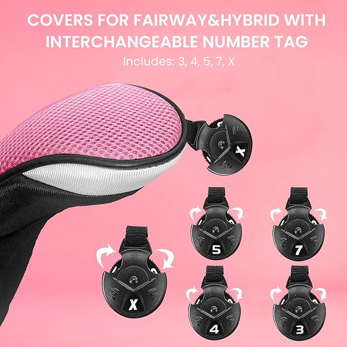 FINGER TEN Golf Club Head Covers Woods Driver Fairway Hybrid 3/4/5 Set, Headcovers Men 1 3 5 7 X Interchangeable Number Tag, Fit All Wood Clubs