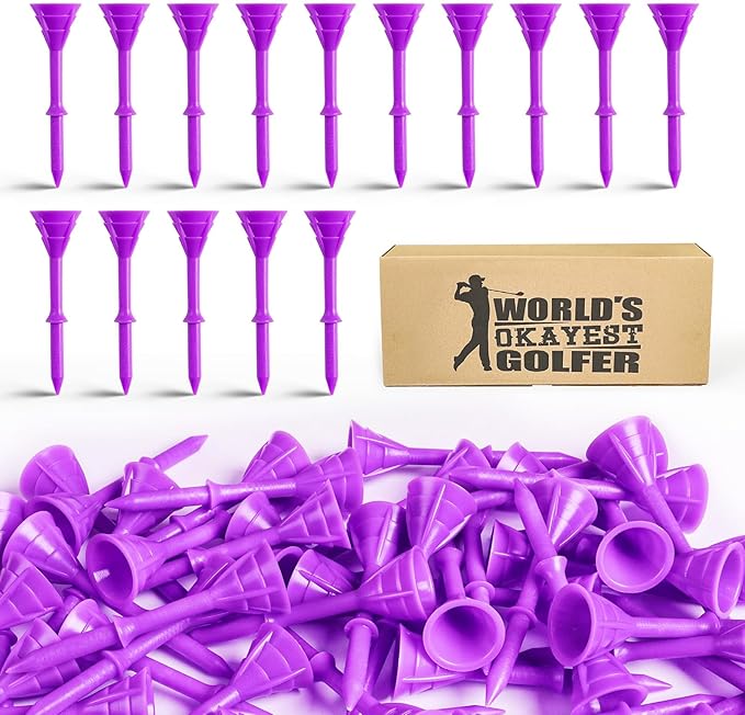 FINGER TEN Unbreakable Golf Tees Plastic 3 1/4 inch Value 50/100 Pack, Low Friction & Low Ball Spin Long Tees to Improve Distance & Accuracy, Durable Tees with Assorted Colors to Practice