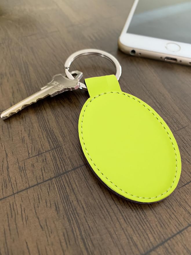 LaserGram Oval Keychain, Palm Trees, Personalized Engraving Included (Neon Green)