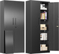 Greenvelly Metal Pantry Cabinet, 63”Tall Black Kitchen Pantry Storage Cabinets with 2 Lock Doors and 4 Adjustable Shelves for Home Office, Dinning Room,Garage