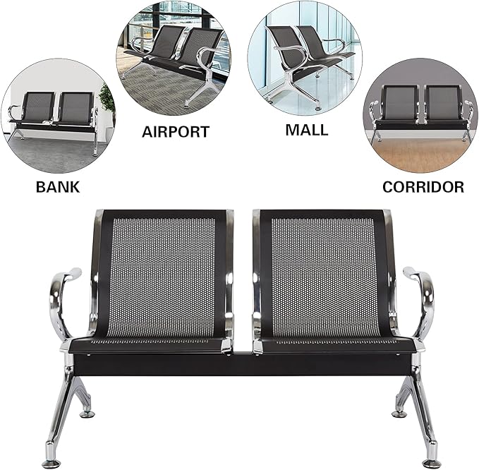 Kinfant Waiting Room Chair Bench - Guest Reception Chairs for Airport Hospital Bank Salon Barber Hall Room Conference (2-seat, Black-Mesh)