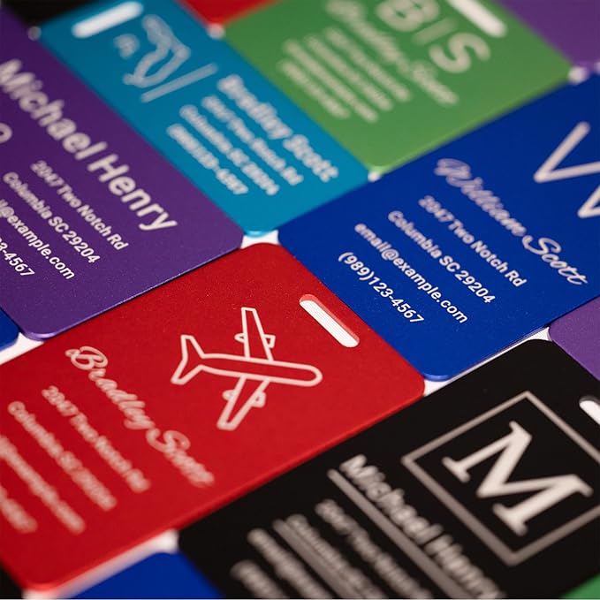 Personalized Luggage Tags for Suitcases Custom Metal Name Tags for Backpacks Bags Travel - Square (Lakeblue)
