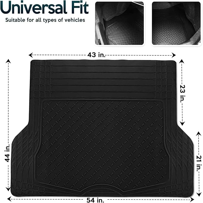 ZONETECH All Weather Rubber Semi Pattern Cargo Liner Trunk Floor Mat – Premium Quality Black Heavy Duty Cargo Trunk Floor Mat (2 Pack)