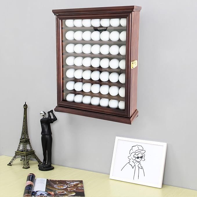 ARRRAWIS Premium Golf Ball Display Case - Wall Mounted Hole in One Golf Ball Holder Display, Ideal for Golf Enthusiasts - Spacious Secure, Exceptional Craftsmanship Walnut Color