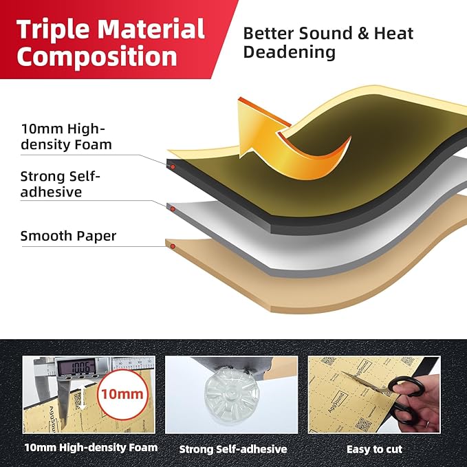 Sound Deadening Mat 394mil(10 mm) 7.1sqft - Closed Cell Foam Car Sound Deadening Material - Self-Adhesive Hood Insulation Heat Shield Auto Sound Dampening