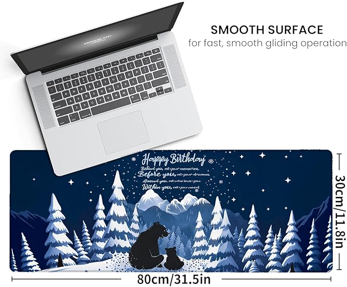 Happy Birthday Large Gaming Mouse Pad,Bear Mountain Desk Mat,31.5x11.8x0.12in Extended Non-Slip Rubber Festival Mousepad,Computer Deskmat Gifts,Laptop Mice Pads Decor for Home Office