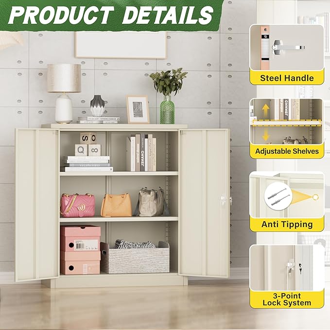 Greenvelly Metal Storage Cabinet with Doors and Shelves,Lockable Storage Cabinet for Office,36”Gray Metal Utility Cabinet Garage Cabinets, Lockable File Cabinet for Home Office, Garage, Kitchen, Shop