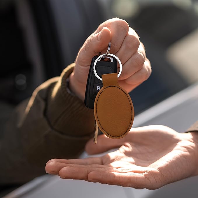 LaserGram Oval Keychain, Golf Ball, Personalized Engraving Included (Dark Brown)