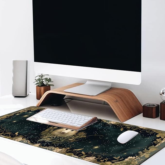 Vintage Possum Large Gaming Desk Mat,Rubber Non-Slip Retro Opossum Nighttime Floral Frame Mouse Pad,31.5x11.8x0.12in Extended Mousepad,Game Lover Mice Pads Gifts,Office Home Deskmat Decor