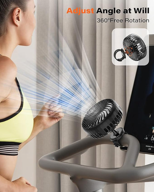 2 Pack Rechargeable Fan for Peloton & Exercise Bike - 4000mAh Portable Fan with Adjustable Strap, 3 Speed Settings, 360° Rotation - Fits 0.5-1.5" Handlebars for Treadmill, Stroller, Golf Cart, Gym