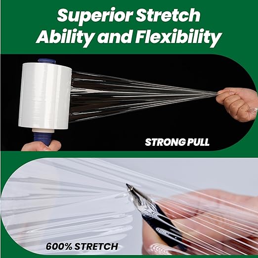 Adhes Recyclable Stretch Wrap Film 5 Inch x 1000 Feet, 2 Rolls with Handle, Heavy Duty Plastic Pallet Wrap for Moving, Packing, Shipping, Eco-Friendly, Tear Resistant, Self Adhering Clear Film