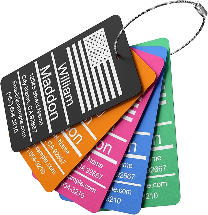 Luggage Tags for Suitcase - Personalized Engraved Metal Tag for Cruise Travel - Blue Custom Name Tags Suitable for Bags and Backpacks No Underline (2 x 3.5 inch)