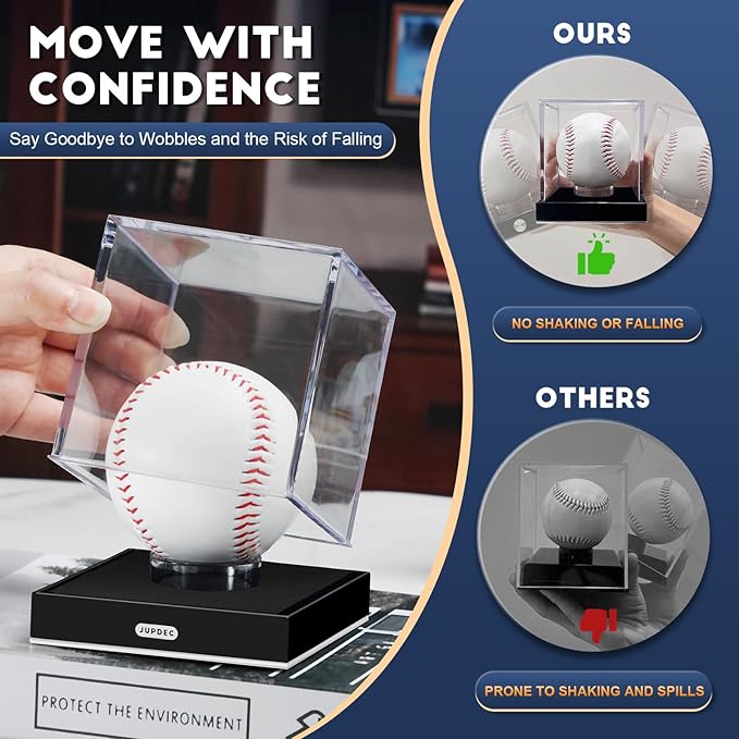 JupDec Baseball Display Case, Clear Acrylic Cube Baseball Holder with Durable Base, UV Protected Autograph Stand Box for Single Ball, Ideal Gift for Collector & Sports Enthusiast, Silvery, 1 Pack