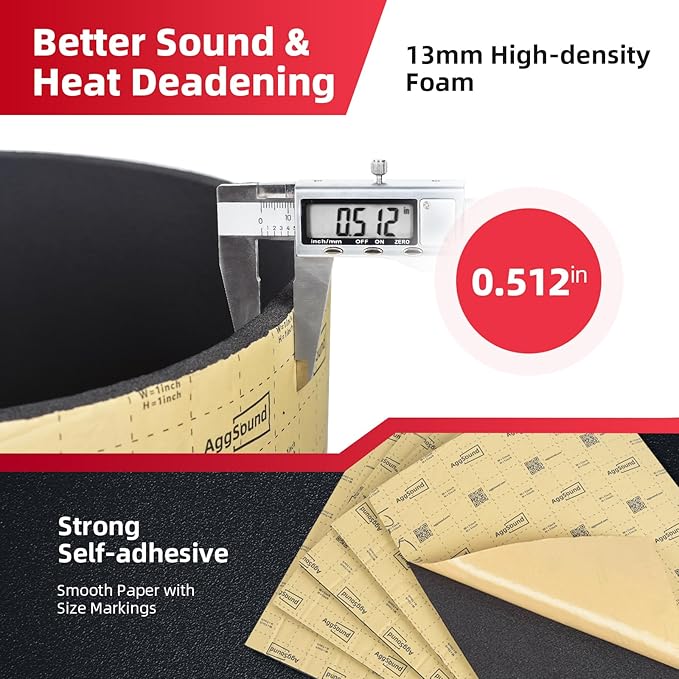 Sound Deadening Mat 1/2inch(13 mm) 9.95sqft - Closed Cell Foam Car Sound Deadening Material - Self-Adhesive Hood Insulation Heat Shield Auto Sound Dampening