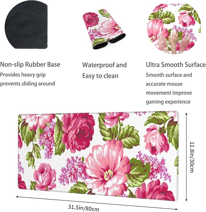 Just a Girl Who Loves Books Large Gaming Desk Mat,Rubber Non-Slip Floral and Butterfly Mouse Pad,31.5x11.8x0.12in Extended Book Mousepad,Game Lover Mice Pads Gifts,Office Home Deskmat Decor