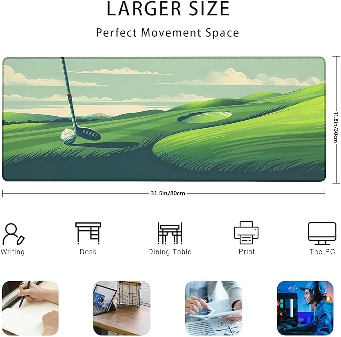 Serene Golf Course Gaming Mouse Pad Gifts 31.5" x 11.8", Non-Slip Rubber Base MousePads for Computers Laptop School Office Home Accessories Decor, Mouse Pad, Keyboard Desk Mat