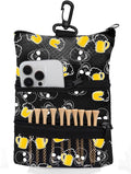 Golf Bag Accessories Valuables Pouch Bags Multi Pocket Zipper Hook with 10 Pcs Wood Golf Tees for Men Women