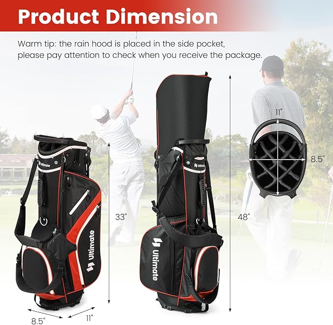 Tangkula Golf Stand Bag with 14 Way Top Dividers, Lightweight 6 Pockets Golf Club Bag with Cooler Bag, Adjustable Dual Strap & Rain Hood, Golf Carry Bag for Men & Women