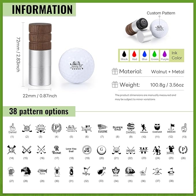 Golf Ball Stamp Personalized Marker - Premium Metal Custom Golf Ball Stamp - Quick-Dry Ink Monogram Identifier - Unique Golfing Accessories Gifts for Men Dad