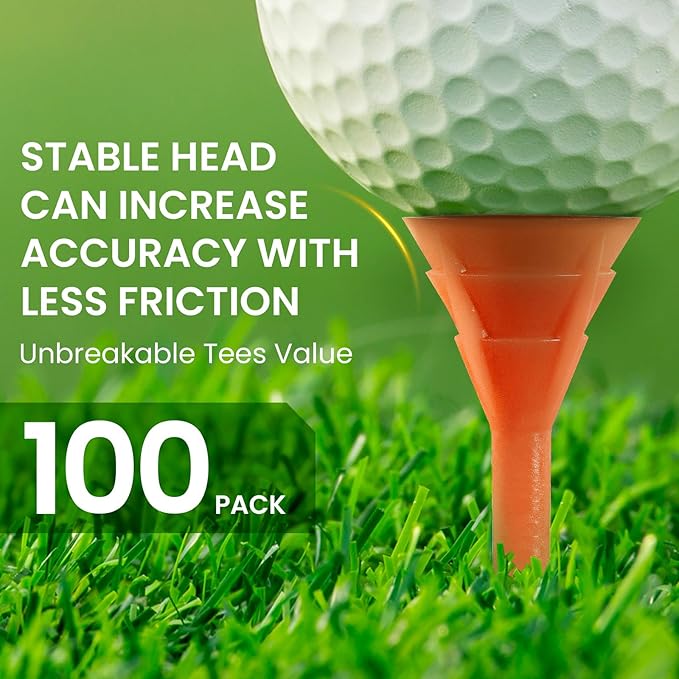 FINGER TEN Unbreakable Golf Tees Plastic 3 1/4 inch Value 50/100 Pack, Low Friction & Low Ball Spin Long Tees to Improve Distance & Accuracy, Durable Tees with Assorted Colors to Practice
