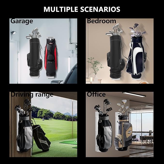 Wall Mount Golf Bag Storage Rack - Wall Mount Rack for Garage, Club Dock for Golfing Bag | Space Saving | Easy Install & Use