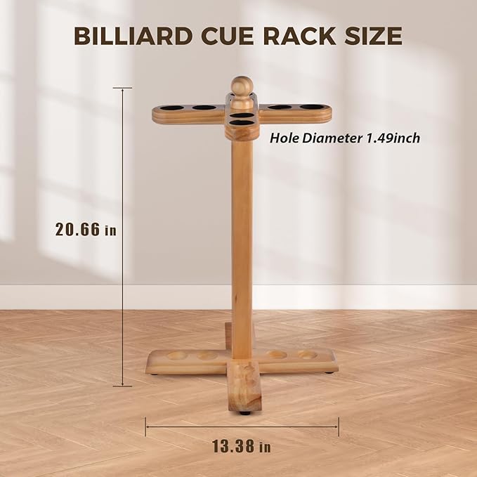 Pool Stick Holder Golf Club Rack Floor Stand Cue Holder, Wooden Independent Golf Storage Billiard Cues Rack, Hold 8 Cues or Golf Clubs, Easy Assembly for Billiards Room Club Billiard Cue Racks