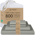 Threadmill Luxury 800 Thread Count California King 100% Cotton Sheets - Moonrock Grey Sateen Weave Bed-Sheets, Better Than Egyptian Cotton, 4 Pc Solid Bed Set, Fits 16" Deep Pocket