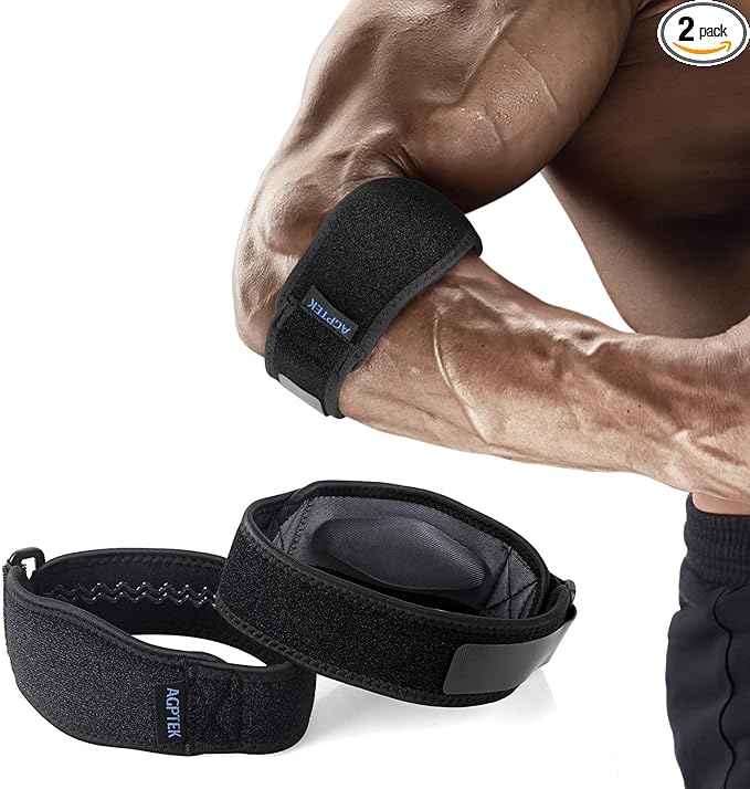 AGPTEK Elbow Brace for Tendonitis and Tennis Elbow 2 Pack, Tennis Golfers Elbow Support Arm Band Pain Relief Elbow Wrap Weightlifting Elbow Strap with Compression Pad for Men & Women, Grey