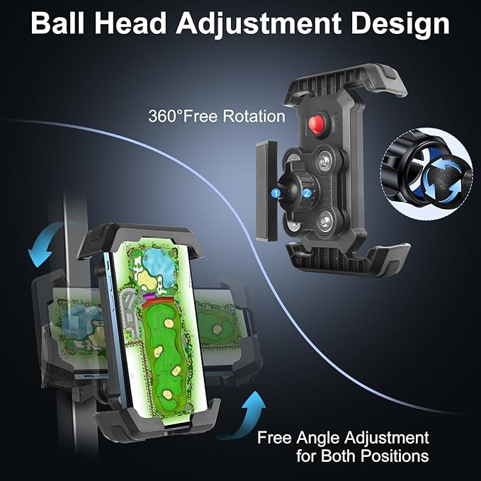 Golf Cart Magnetic Phone Holder Mount with 4 Vibration Dampeners and Anti Shake for EZGO/Club Car/Yamaha, Cell Phone Caddy with Upgrade N52 Magnets for 4.7"-7.2" iPhone/Samsung/Google Pixel