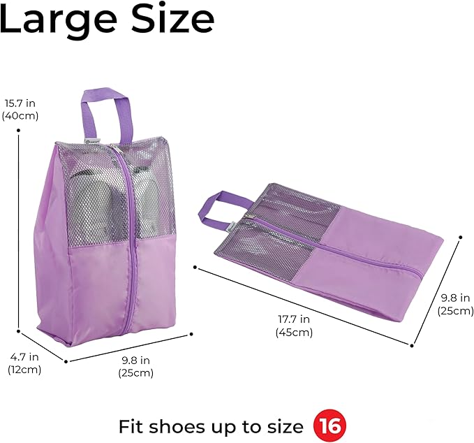 Shoe Bags For Travel, Used As For Storage or Shoe Travel Bag, Space Saving When Travelling With This Travel Shoe Bags For Packing, Sneaker Bag. (Light Purple, 2 Pack, Large)