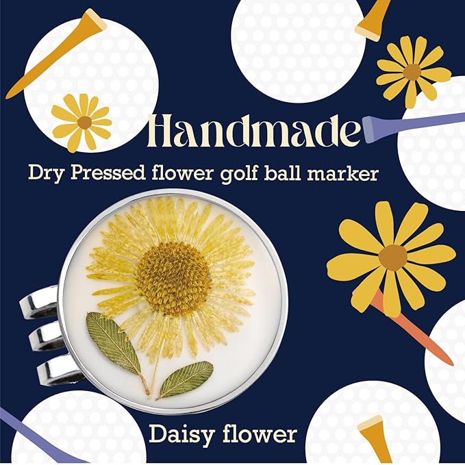 Golf Ball Marker hat Clip with Ball Marker, Handmade Pressed Flower Golf Marker, Golf Gifts, Golf Accessories for Women