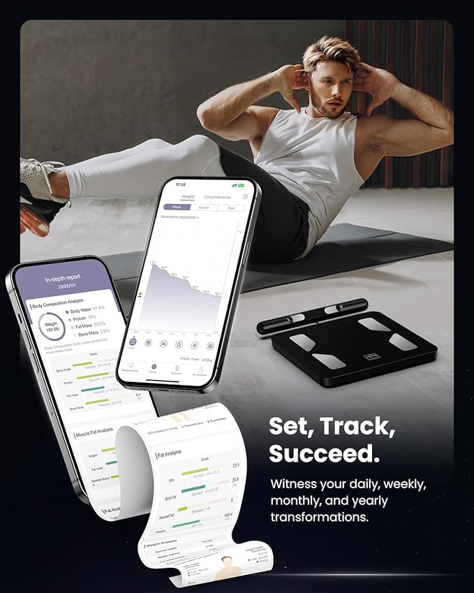 FITINDEX Body Composition Scale for Body Weight, Smart 8-Electrodes with BMI, Body Fat, Muscle Mass, 50 Composition Measurements, Bluetooth