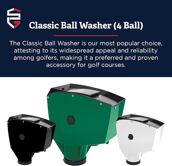 Standard Golf Classic Ball Washer - 4 Ball Capacity Golf Ball Cleaner | Improved Brush Design, Available in 7 Colors, Crank Style with Built-in Overflow Tubes | Perfect for Club Courses, Pros, & Home