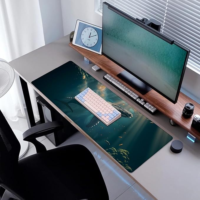 Killer Whale Gaming Mouse Pad, Desk Mat, Non-Slip Rubber Base Cool Aesthetic MousePads for Computer Laptop Keyboard Office School Home Desktop Accessories Decor 31.5" x 11.8"