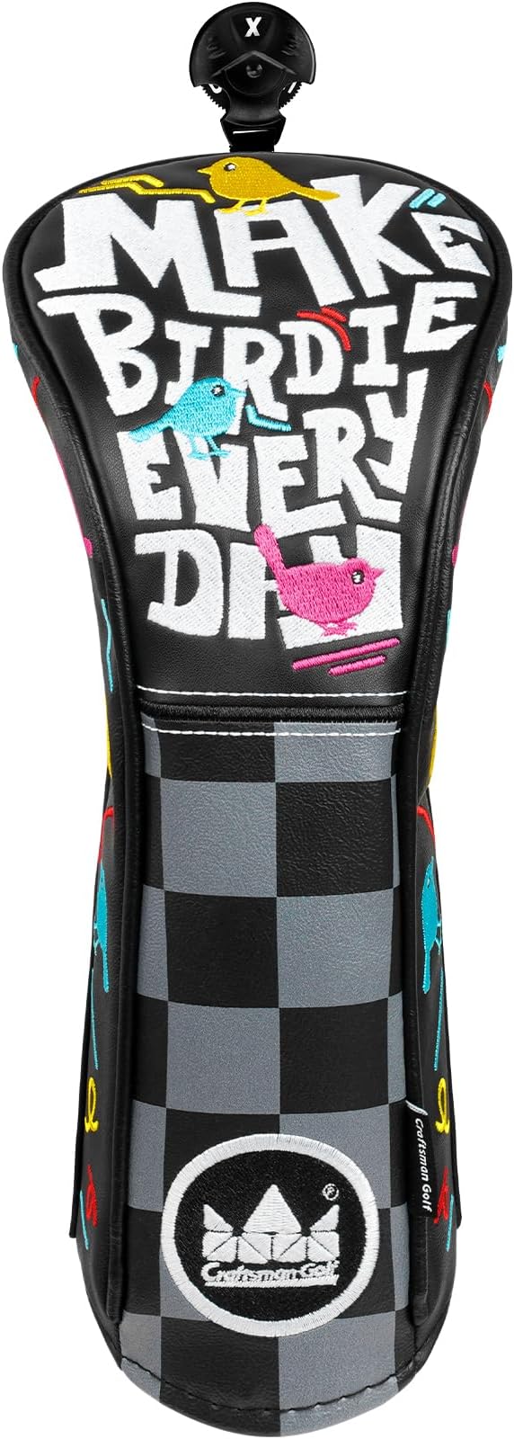 Craftsman Golf Make Birdie Everyday Black and Gray Checkers Golf Club Headcover for Woods and Driver Hybrids Irons Protector Putter Covers