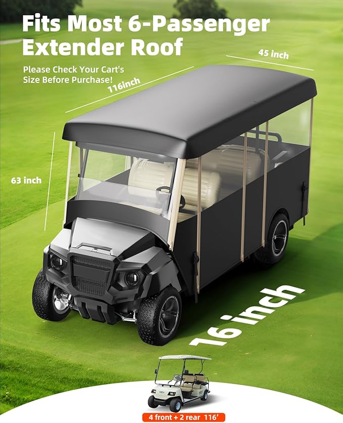 Golf Cart Cover Enclosure 4&6 Passenger, Golf Cart Cover for Yamaha Club Car EZGO, Waterproof 600D Oxford Rain Cover, Transparent Tail Light Panel, Foldable Door,4-Sided Clear Windows