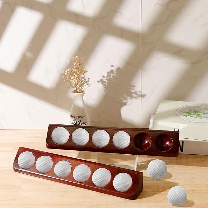 2 Pack Wooden Golf Ball Display Case - Wall Mounted Golf Ball Stand Holder Display with Screws, Each 6 Standard Size for Golf Enthusiasts