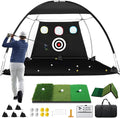 Golf Net, 10x7ft Golf Hitting Aid with Foldable Tri-Turf Mat, Designed for Outdoor & Indoor Use, Practice Nets for Backyard Driving Real Balls, Ideal Gifts for Men Dad Husband & Golfers