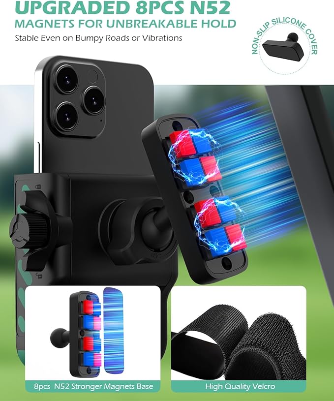FLORICH Golf Cart Phone Holder Mount Magnetic Phone Holder Compatible with EZGO/Club Car/Yamaha, Ultra Strength 52 Magnet Cell Phone Caddy Compatible with iPhone/Galaxy/Google Pixel