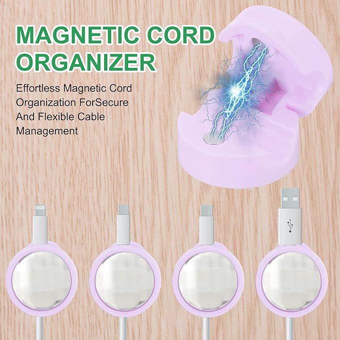 PATIKIL Cable Organizer Holder, 6 Pcs Magnetic Spring Desk Cable Management Clips Adhesive Cord Holder Keepers for Office Desktop Wall Car, Purple
