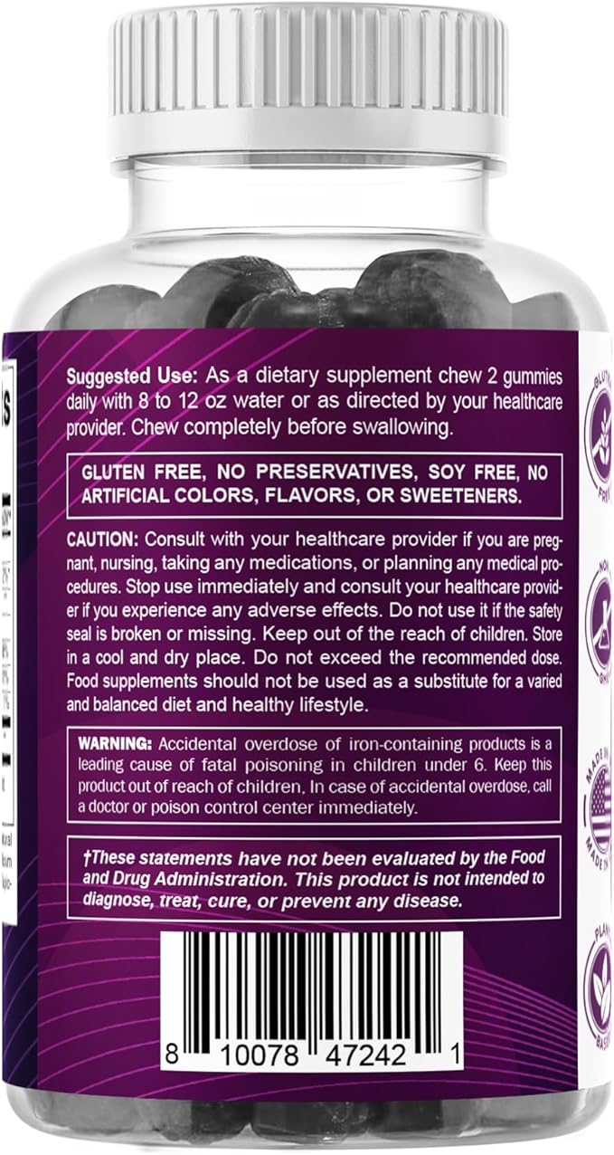 Vitamatic Iron 65 mg Gummies Supplement for Women & Men - 60 Vegan Gummies - Great Tasting Iron Gummy Vitamins with Vitamin C (2)